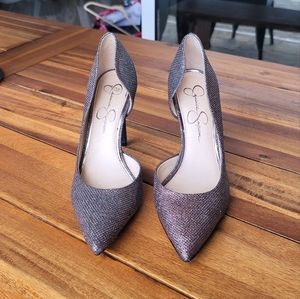 Jessica Simpson Sparkle D'Orsay Pointed Toe Heels in Metallic Bronze